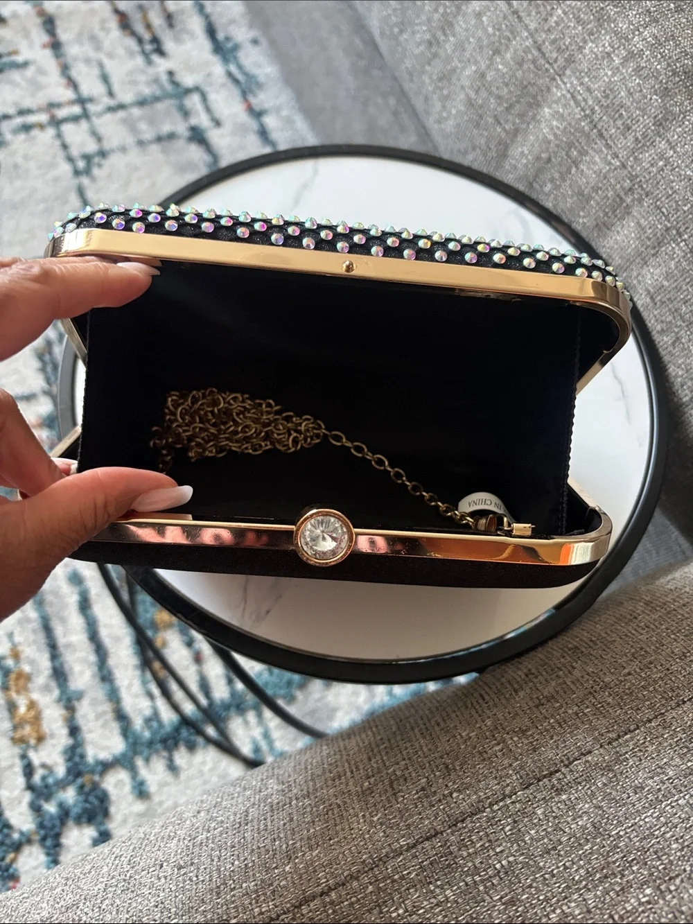 Black Crystal-Embellished Evening Clutch